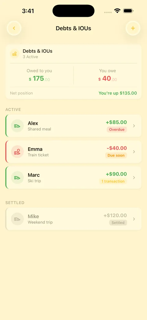 Wallety debts and IOUs tracker